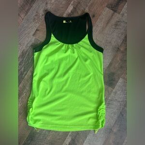 Xersion size large tank top ruched sides bright greenish/yellow and black